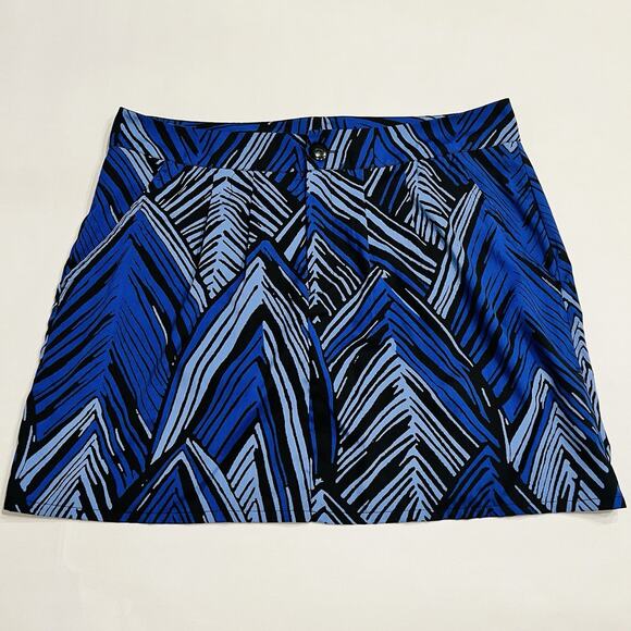 Gap Blue Black Retro Print Short Zip Up Pocket Mod Skirt Size 10R - Picture 1 of 4